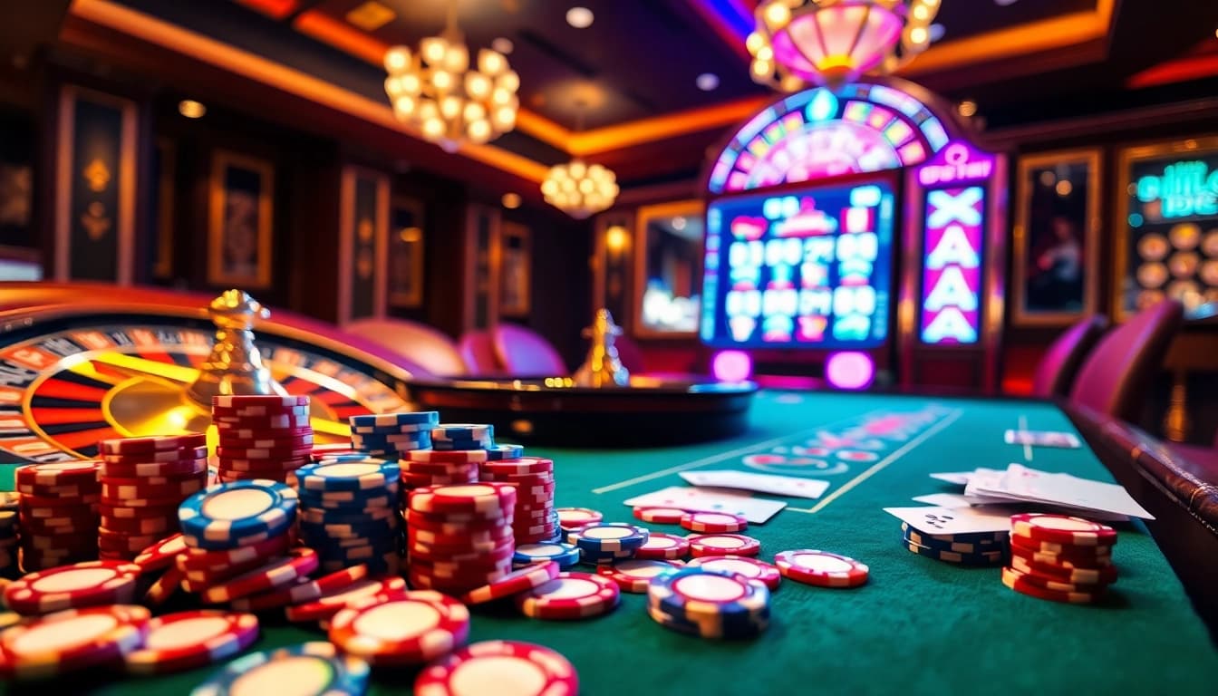 A thrilling poker game at u888-01.in.net featuring vibrant chips and an elegant casino ambiance.
