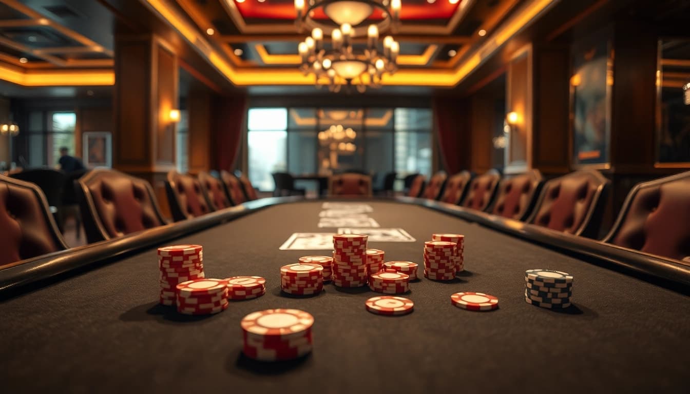 Betrupi ile şık bir casino masası ve zarif poker çipleri görüntüsü.