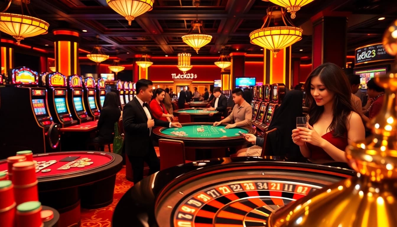 Engaging gaming scene showcasing platform leci123 with vibrant casino tables and players in action.