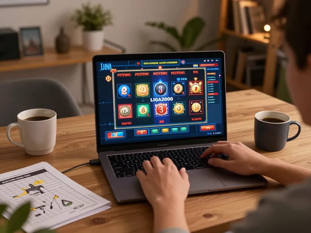LIGA2000 online gaming session showcasing engaging gameplay with a cozy work environment.