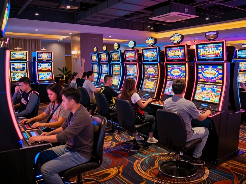 Players celebrating a big win at slot machines, highlighting the engaging slot bonus experience