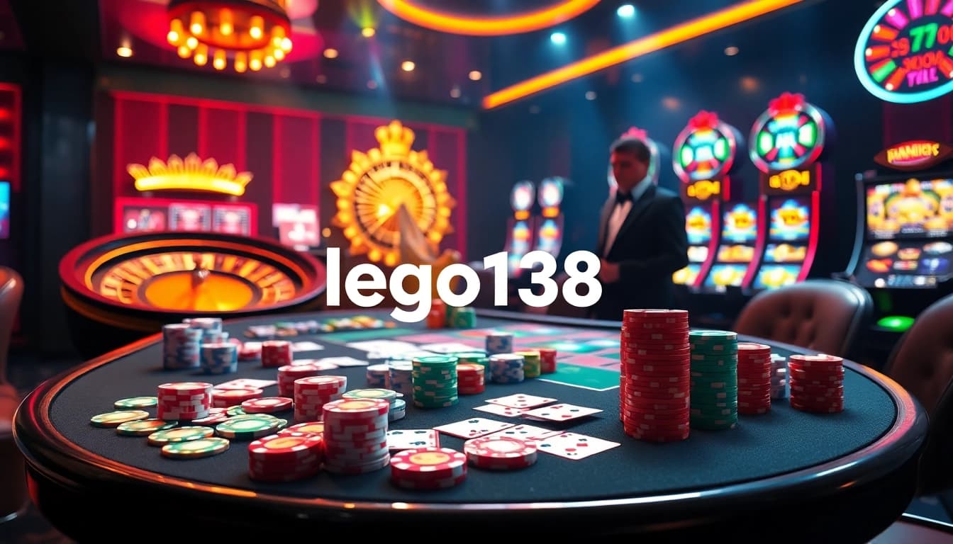 Experience the excitement of lego138 with poker chips and vibrant casino gaming tables.