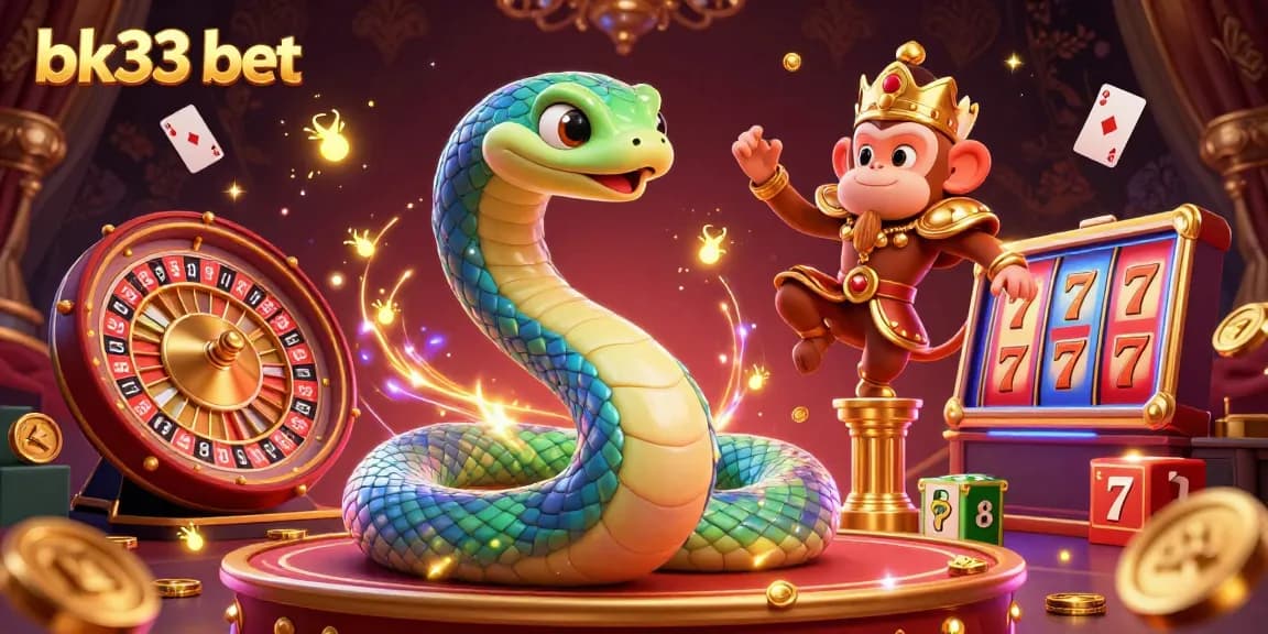 Experience the thrill with bk33 bet in this vibrant live casino scene featuring a colorful serpent and playful monkey king.