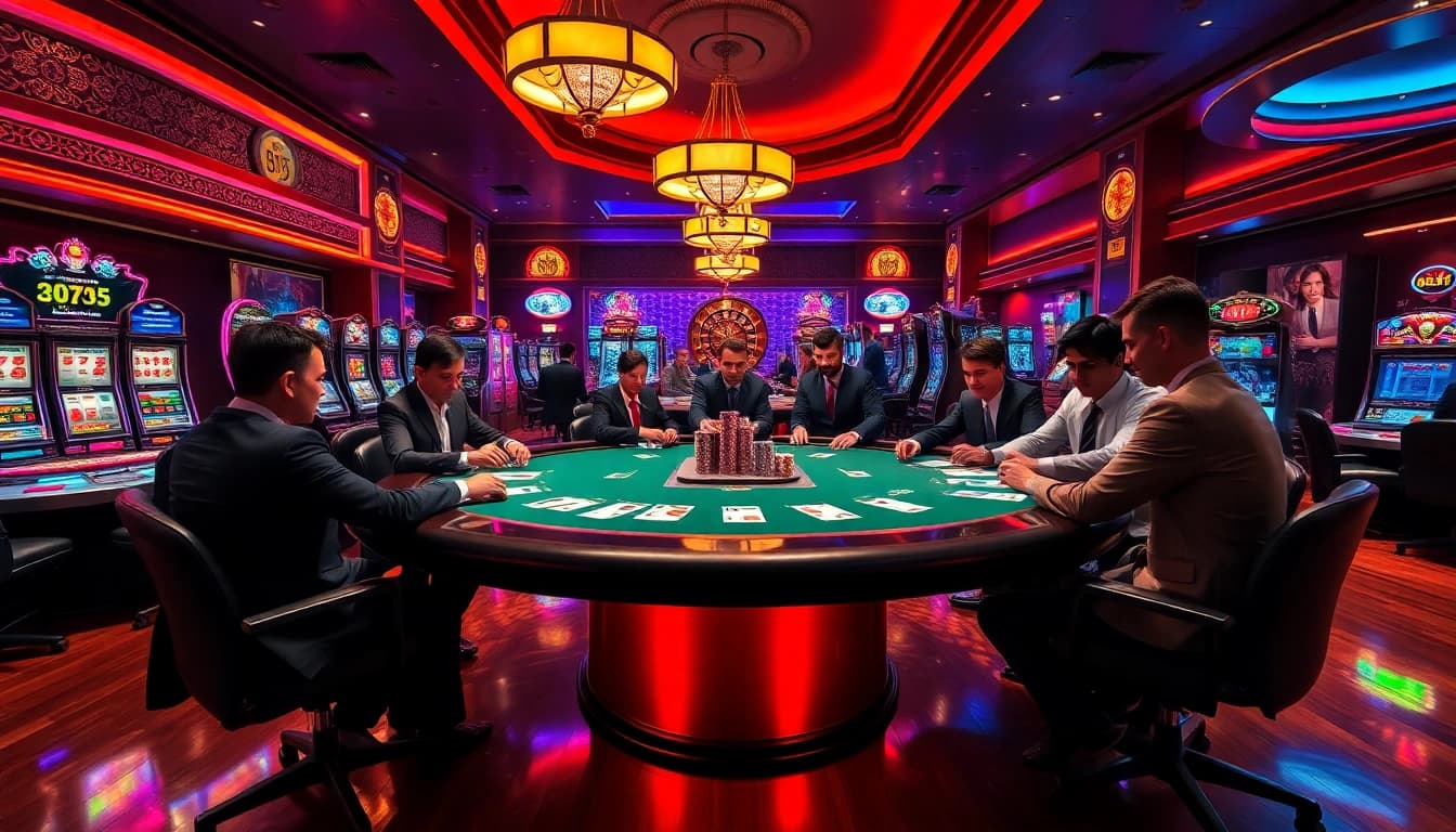 Experience the thrill of gambling at 8kbet.ink with a high-stakes poker game featuring luxurious chips and cards.
