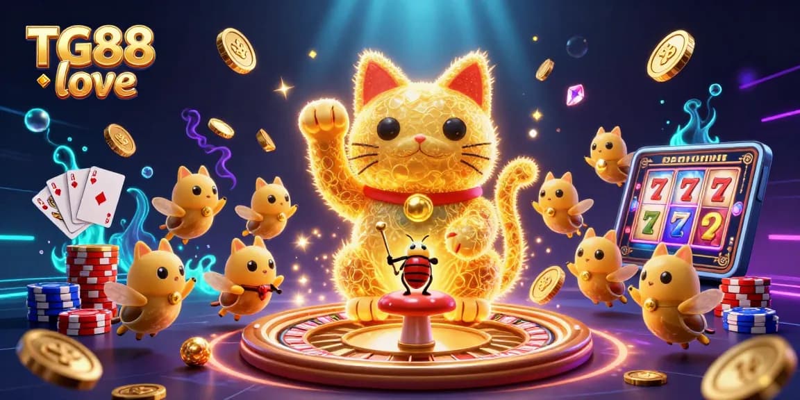 Experience the thrill of TG88 love with vibrant slots, casino symbols, and glowing effects.