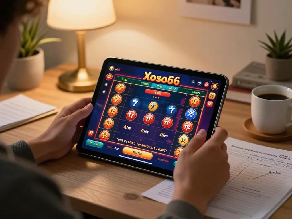 Xoso66 player engaged in online table games at home with strategy notes visible.