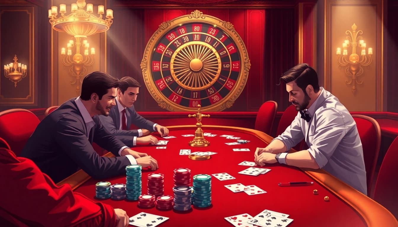 Playing poker at 13win casino with luxurious ambiance and high-stakes excitement.
