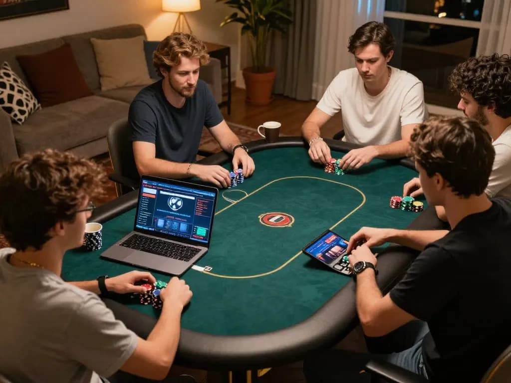 Engaged players at home gaming with online poker on https://rr88co.net/ showcasing strategic gameplay and excitement