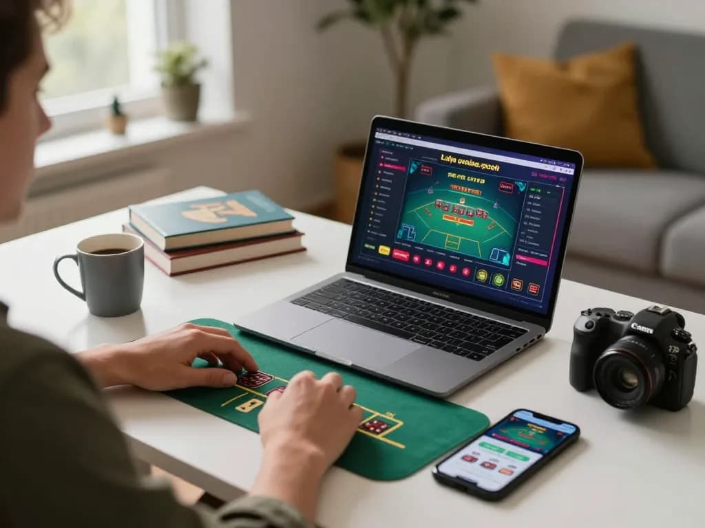 Xocdiaclub player engaging in online blackjack at home, showcasing strategy and comfort in gaming.