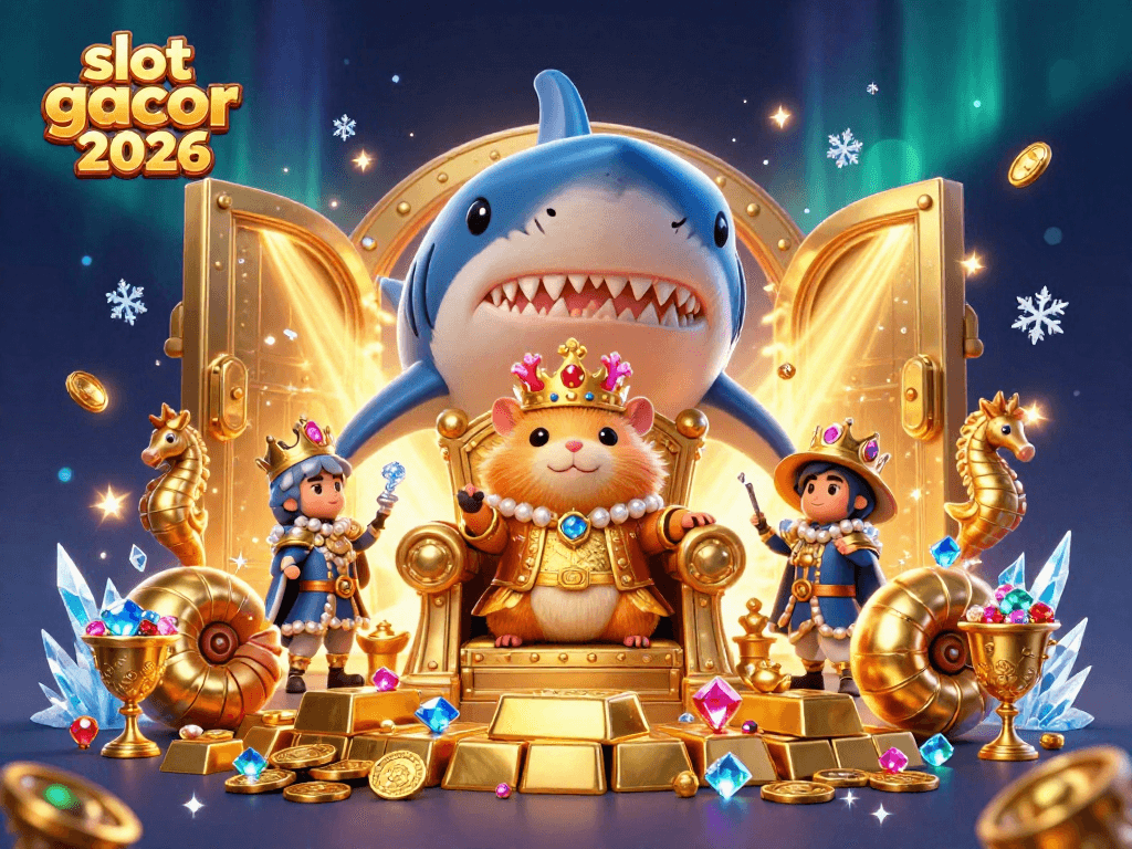Experience the excitement of slot gacor 2026 with a vibrant, cartoonish 3D scene of royal gambling characters.