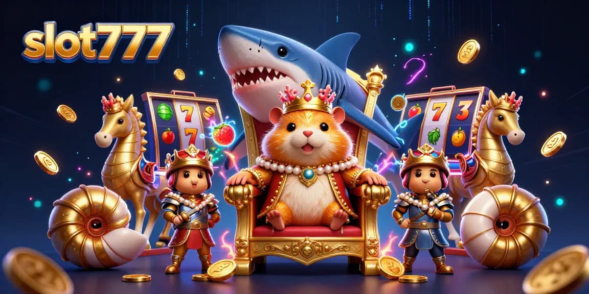 Play thrilling slot777 games with the fierce golden hamster king in a vibrant casino setting.