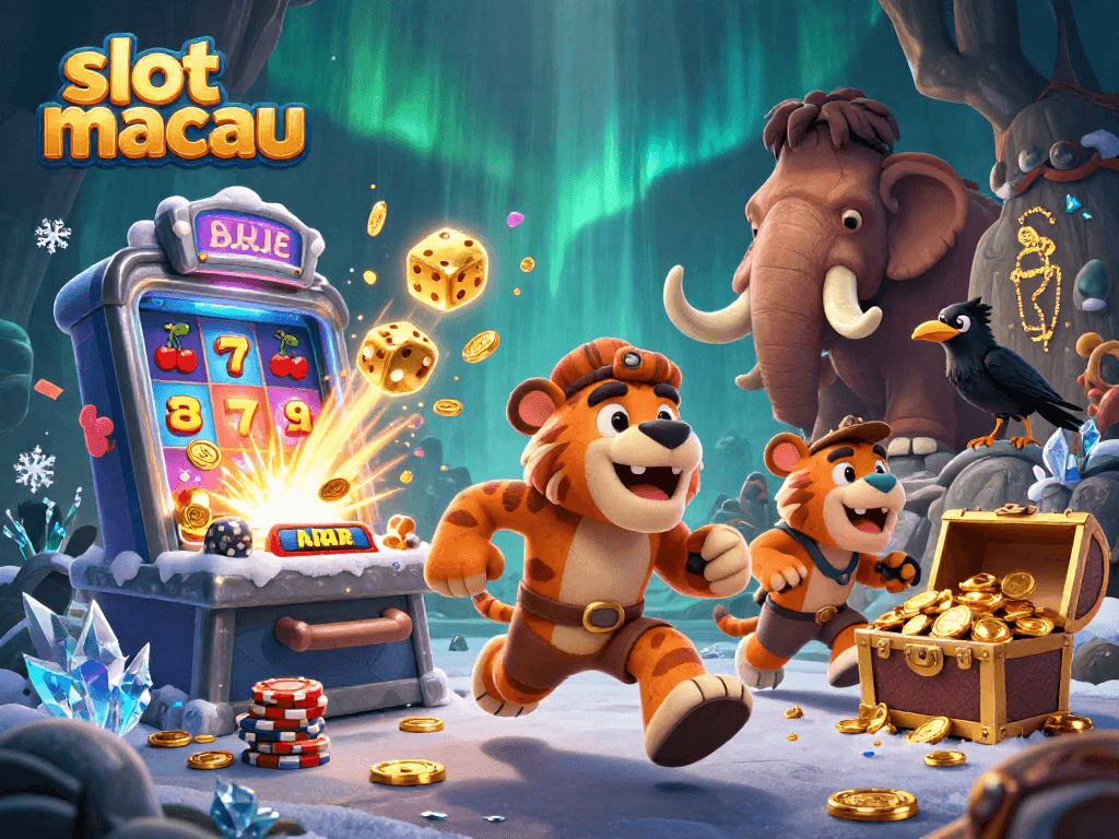 Engage with slot macau in this vibrant prehistoric casino scene featuring a sabertooth duo.