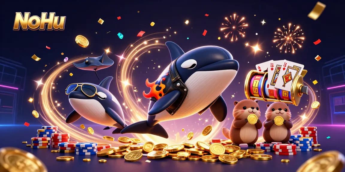 Spin the reels at NoHu while orca whale and sea otters celebrate with golden coins, offering jackpot excitement.