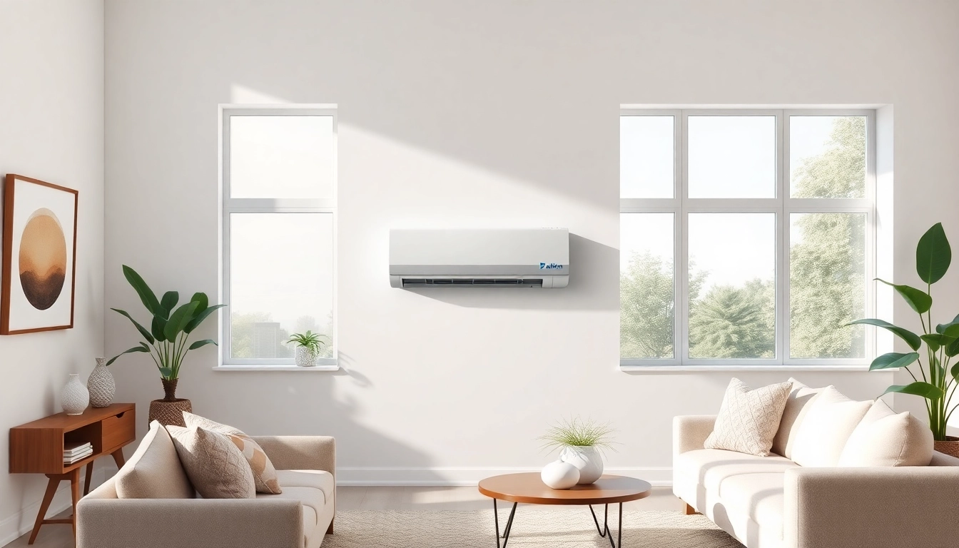 Showcasing a Daikin mini split AC in a chic living room, highlighting modern stylishness.