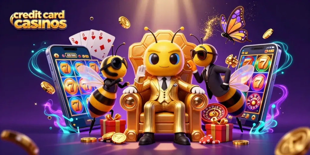 Engage with credit card casinos in a vibrant 3D casino-themed illustration featuring a mob boss.