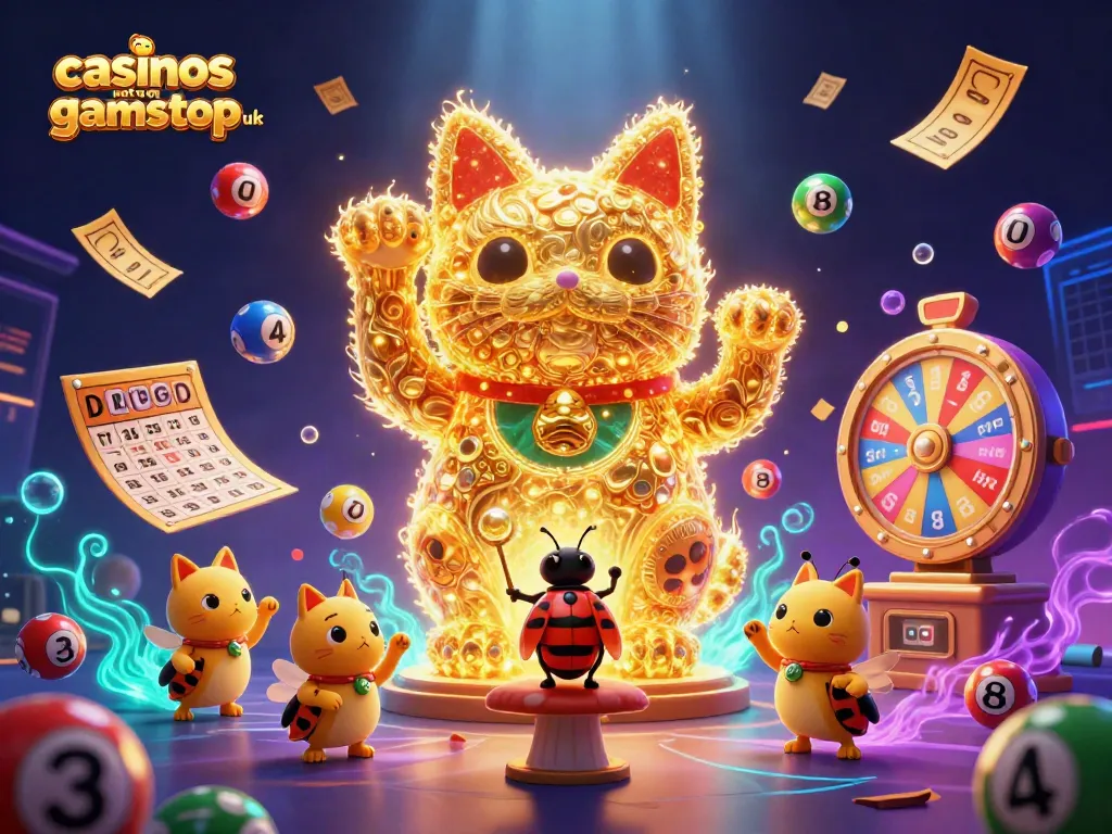 Engage with non GamStop casinos UK, exploring colorful lottery elements and winning symbols in dynamic 3D.