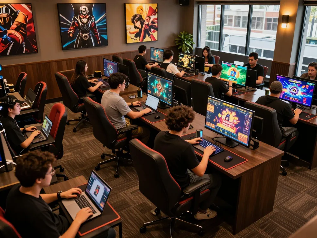 KJC players immersed in online gaming, showcasing a vibrant and engaging casino atmosphere