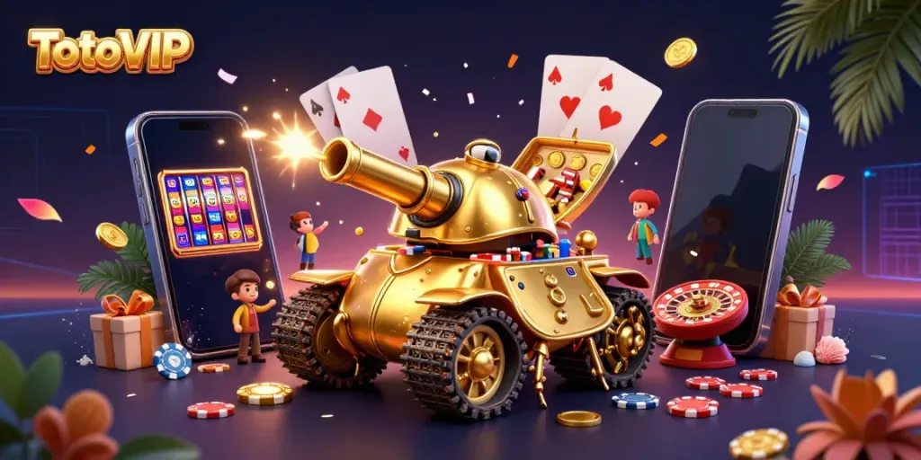 Experience the vibrant energy of TotoVIP's casino with a golden beetle tank showcasing a unique miniature gambling world.