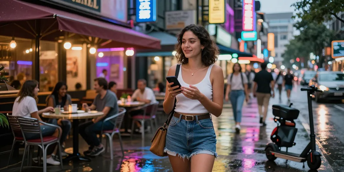Gái gọi đứng tại góc phố sôi động với ánh đèn neon lung linh.