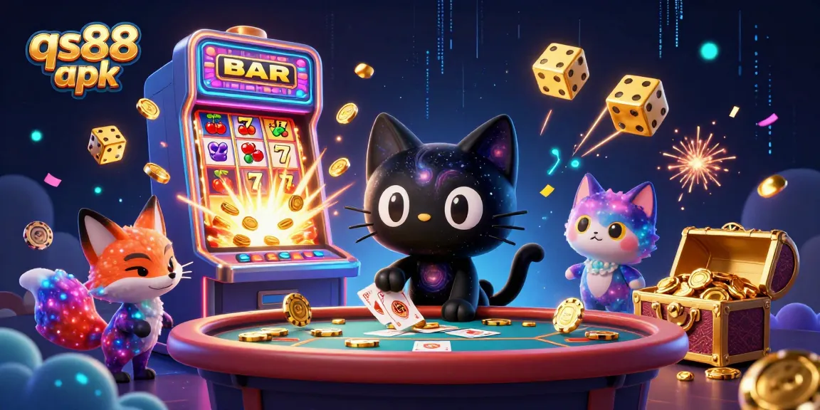 Experience the thrill of qs88 apk as a cosmic black hole cat interacts with casino elements.