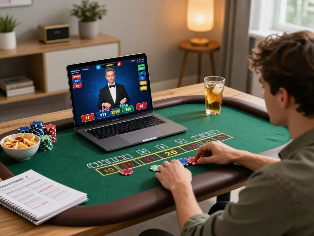 Engage in online blackjack at go89 with a player focused on strategic gameplay while enjoying a cozy home atmosphere.