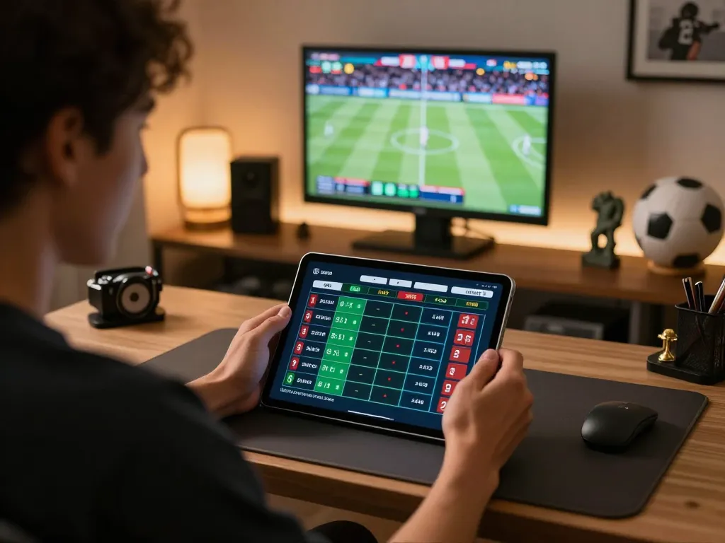 Placing bets on Bsport during a live sports event in a stylish home office