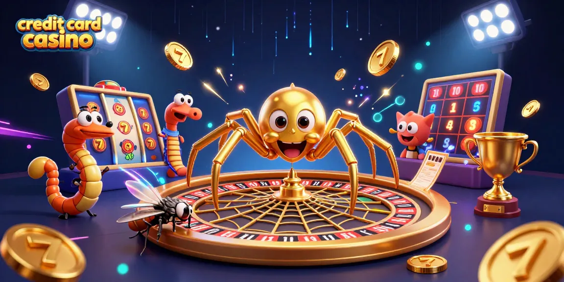 Experience the thrill of the credit card casino with a fly nervously betting at a roulette wheel web.