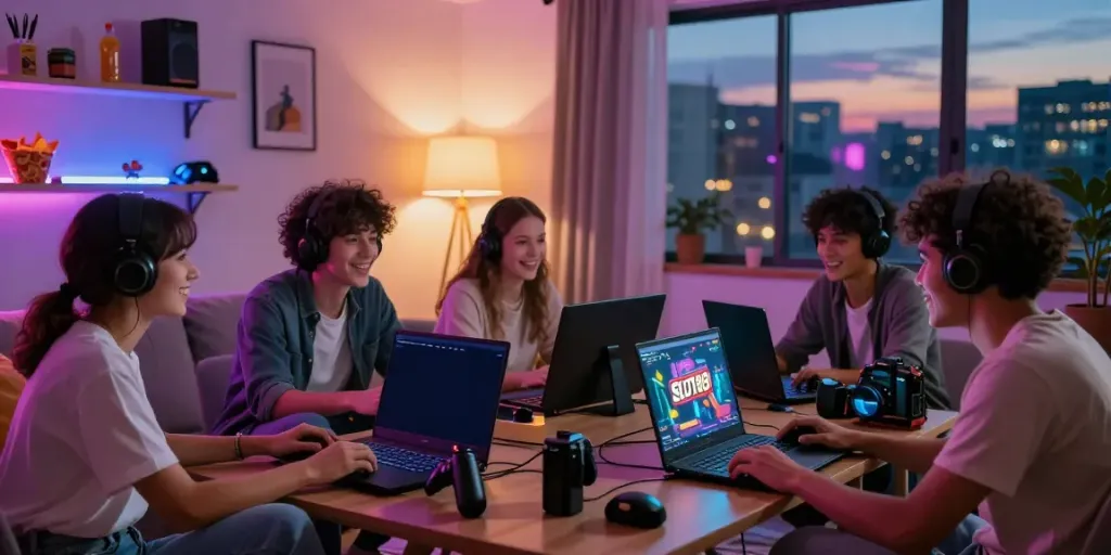 Friends engaging in slot88 gaming night with engaging visuals and snacks.