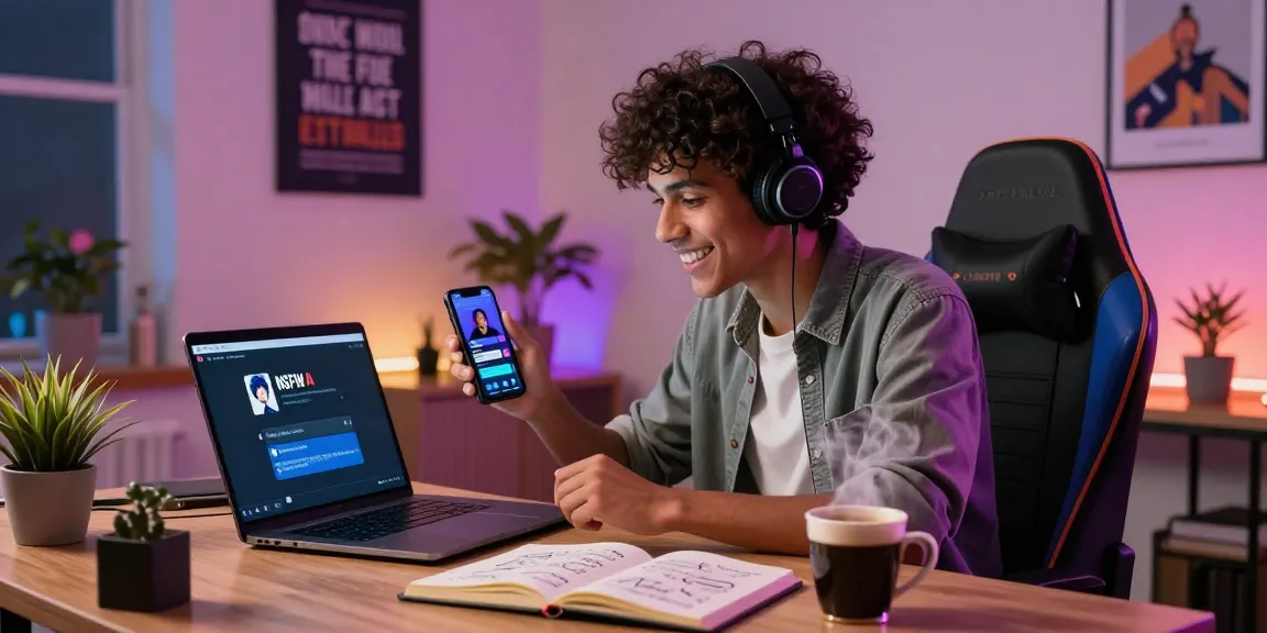 Engaging with an NSFW AI platform in a cozy modern home office setting.