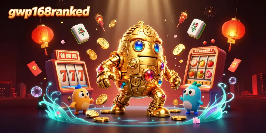 Menghadirkan wawasan hiburan gwp168ranked dengan golem emas antik dan simbol mesin slot yang menyenangkan.