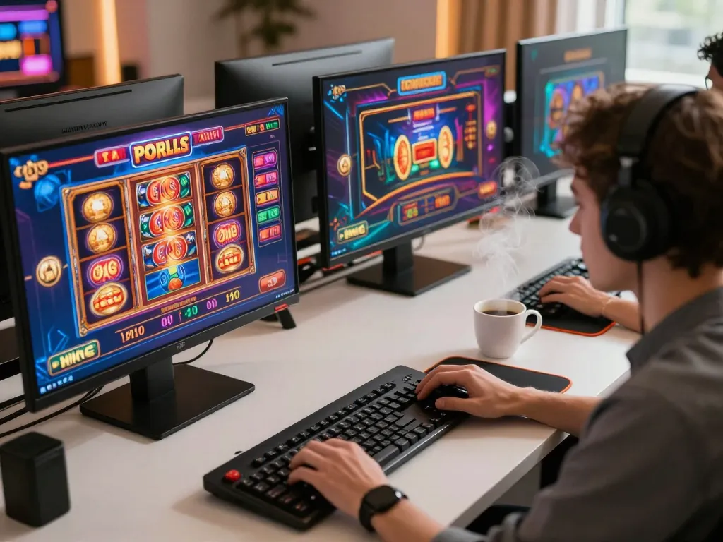 Engaging user experiencing dynamic online gambling on fabet platform with multiple screens.