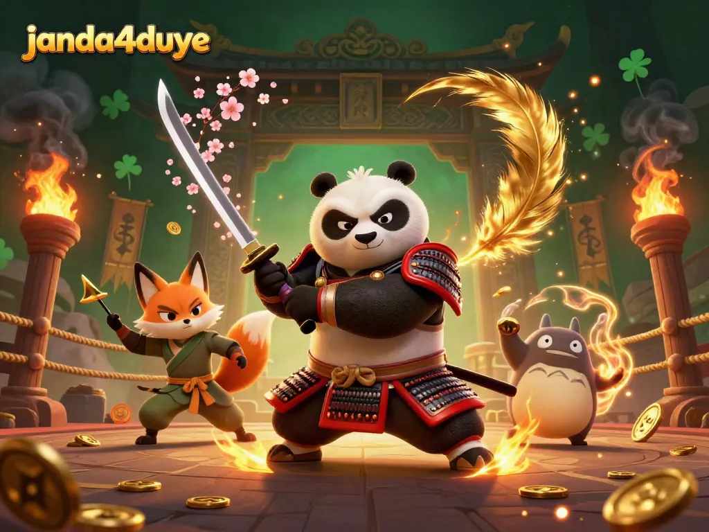 Pengalaman menyenangkan dengan janda4duye saat bermain game online, simbol keberuntungan dan elemen judi terhampar di sekitar.