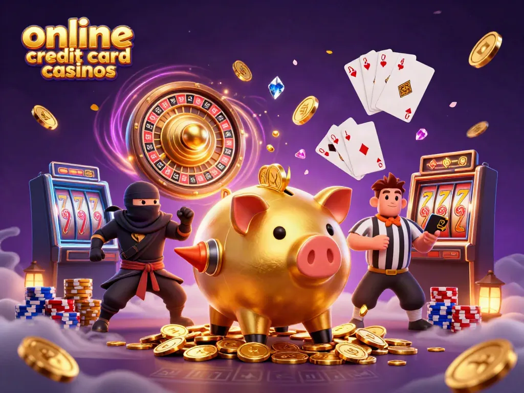 Experience online credit card casinos with exciting gameplay and vibrant colors in this 3D illustration.