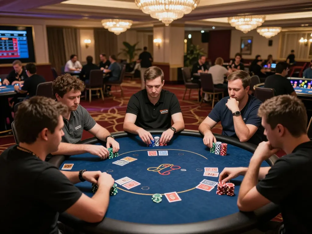 Nohu90 players engaged in an elite poker game showcasing excitement and strategy during a competitive casino event