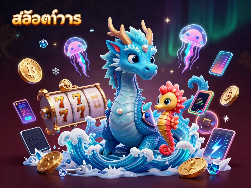 Experience exciting สล็อตทดลอง with animated dragons, knights, neon jellyfish, and vibrant casino elements.