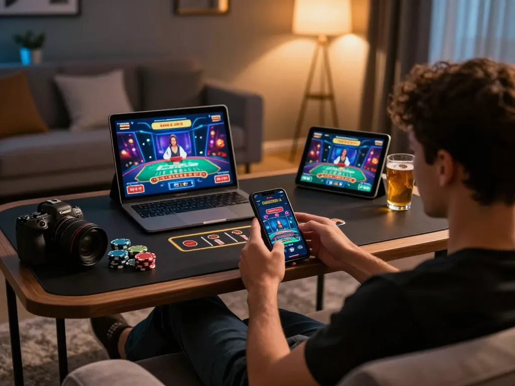 HM88 gaming app showcased on smartphone while engaging in live dealer game for immersive online gambling.