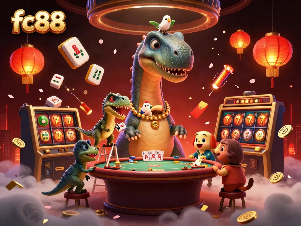 Engage with fc88 casino adventures featuring lively characters and slot games in a vibrant scene.