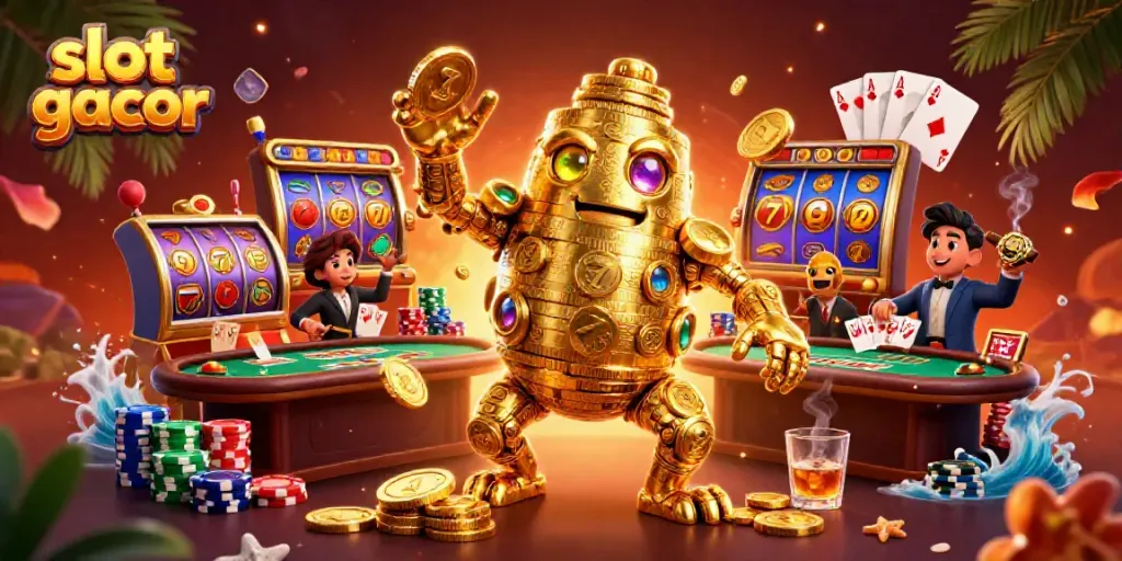 Memenangkan slot gacor dengan golem emas dan elemen kasino interaktif.