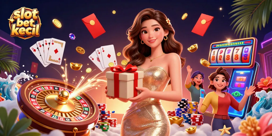 Engage with slot bet kecil in this vibrant casino scene featuring dynamic gaming elements and festive decorations.