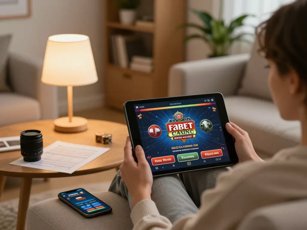 Engaging in online casino games at home with fabet interface and strategy notes.