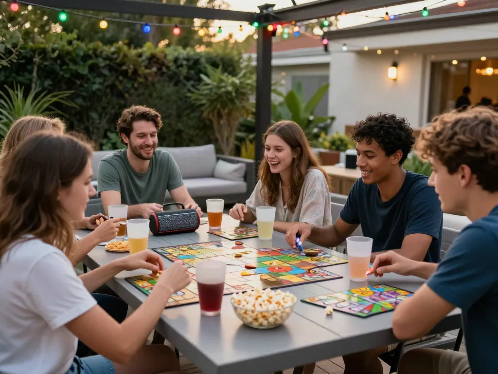 Friends enjoying outdoor gaming experience with hotwin88 games under festive lights