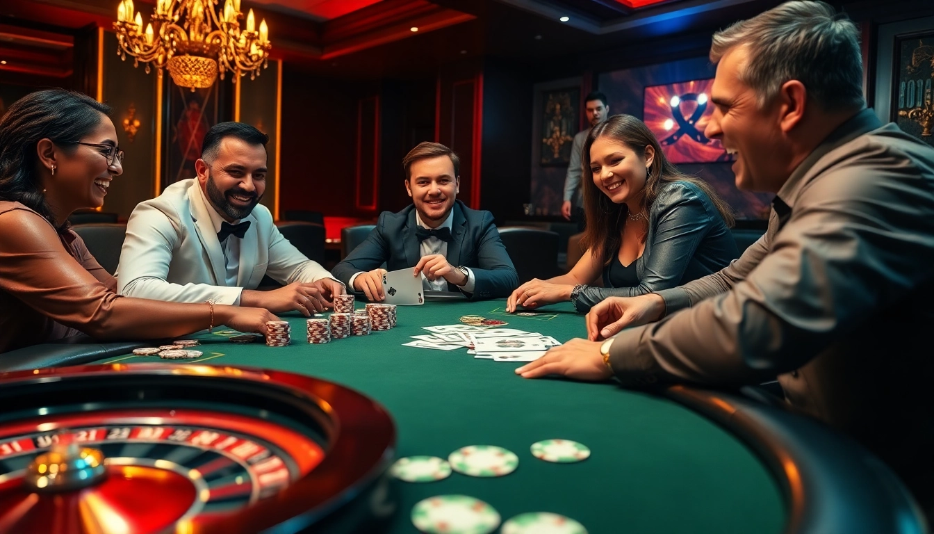 Players enjoy a high-stakes poker game at a luxurious casino table featuring NK88 branded elements.