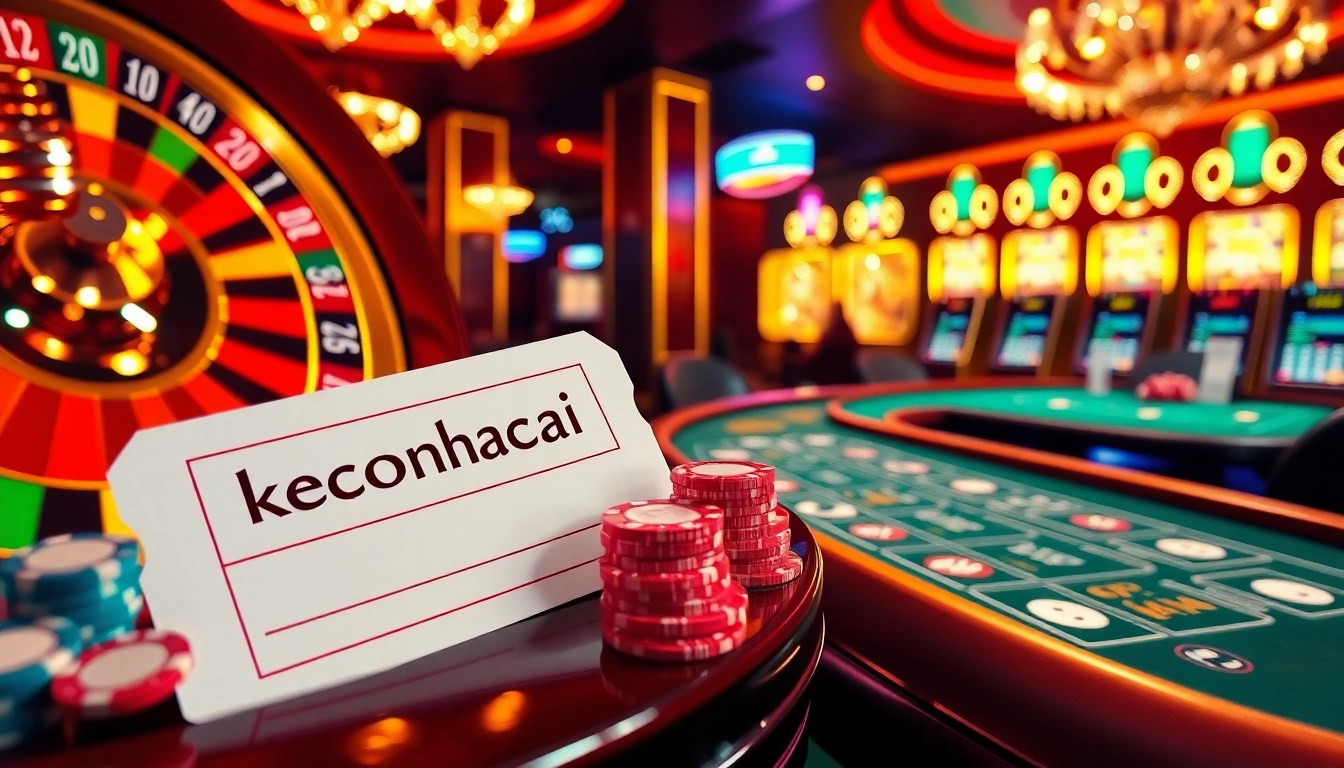 Experience the thrill of keonhacai with vibrant casino visuals of roulette and betting slips.