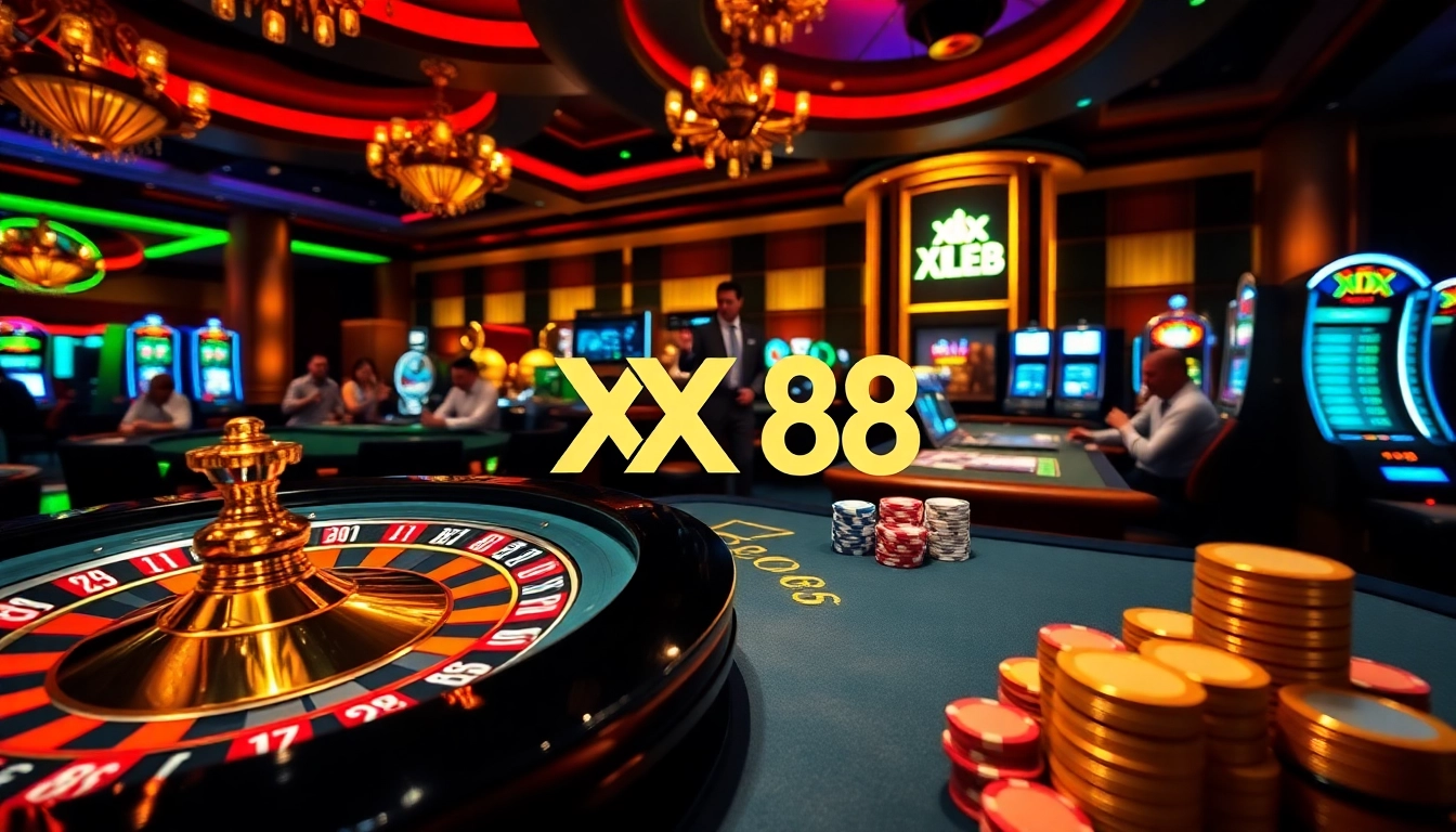 Experience the thrilling atmosphere of XX 88 casino with vibrant slots and lively poker tables.