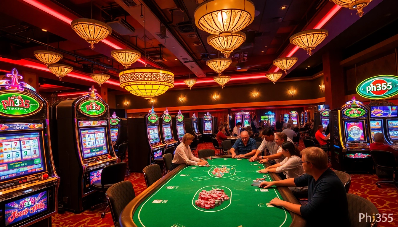 Enjoy the thrilling atmosphere of ph365 with vibrant casino games and excited players at the poker table.