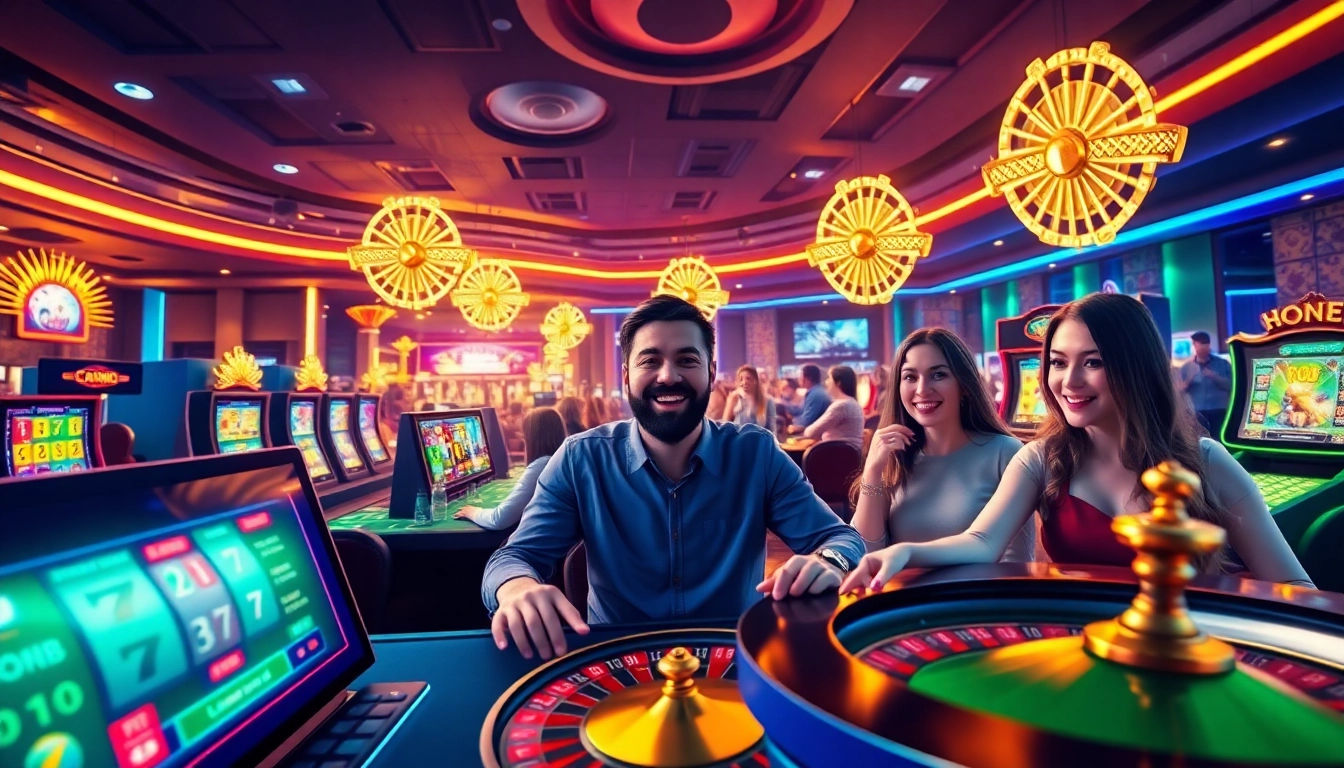 Exciting gaming experience on the 58ee platform showcasing slots, poker, and roulette in a modern online casino environment.