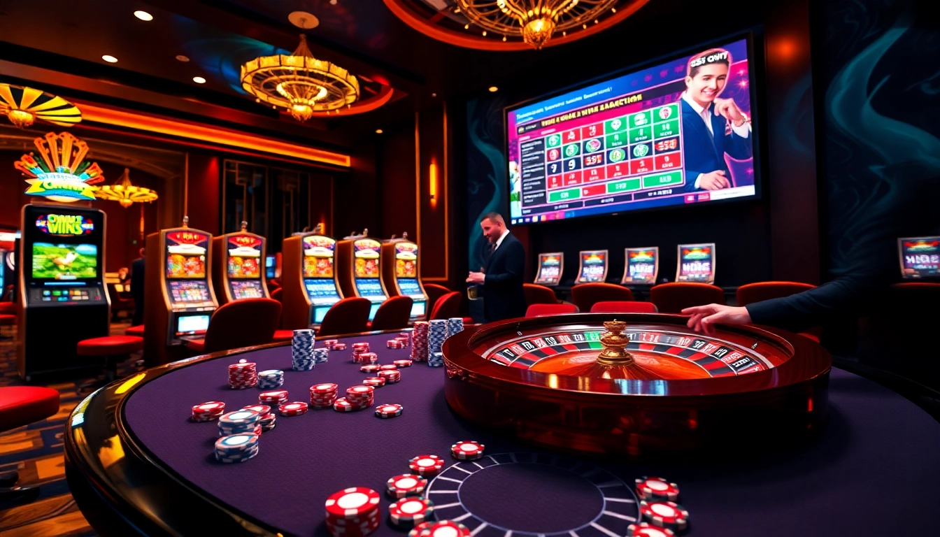 Engage in thrilling gameplay at 55WW with vibrant slot machines and poker chips.