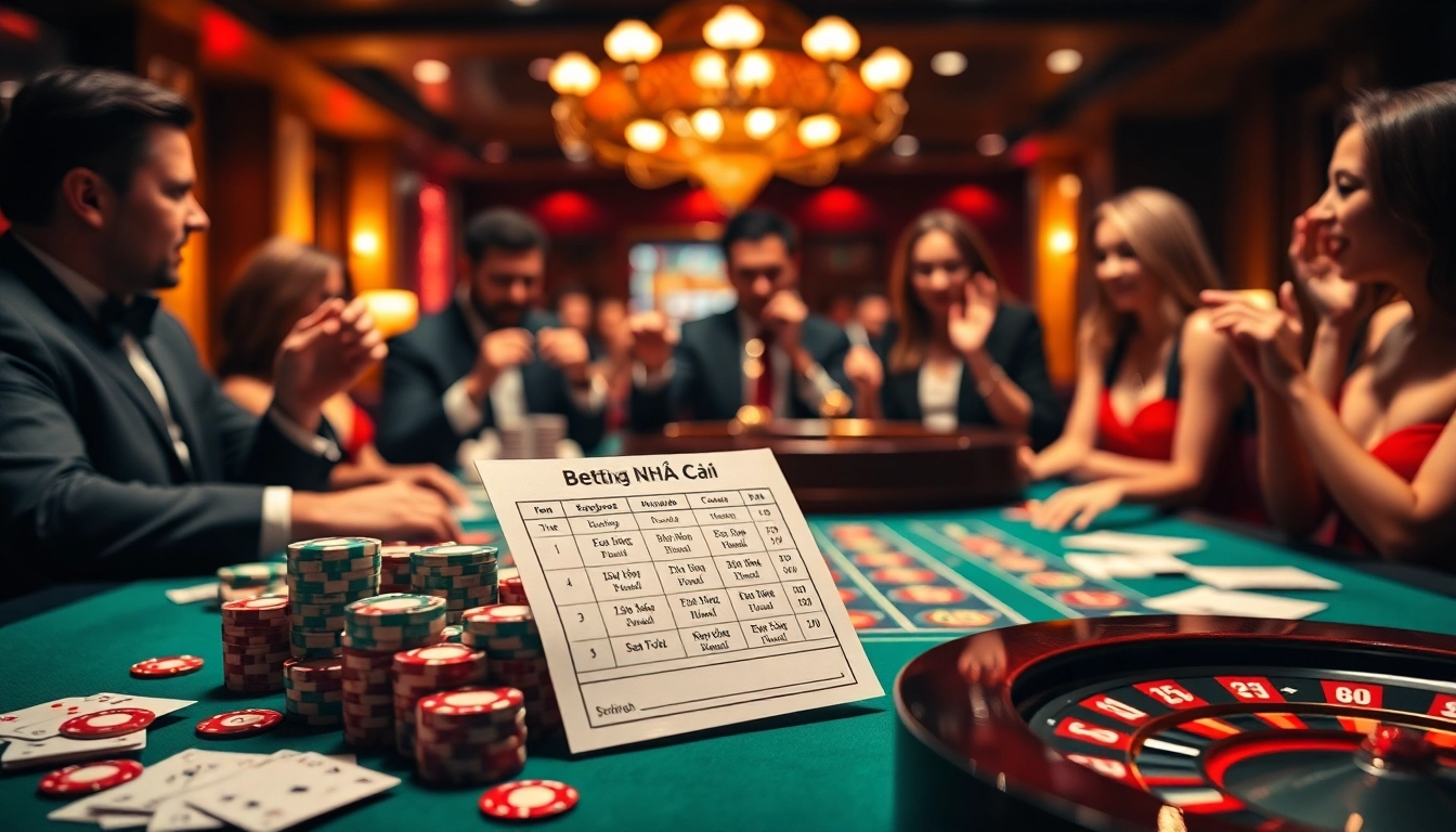 Engage with kèo nhà cái options amid an elegant casino scene showcasing betting excitement.