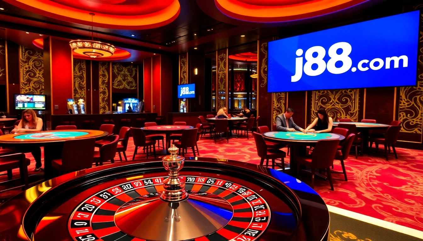 Players enjoying a thrilling game of roulette at j88 com's luxury casino environment.