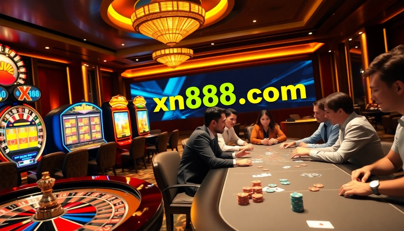 Experience thrilling casino action at xn88.com with players immersed in poker and vibrant gaming.